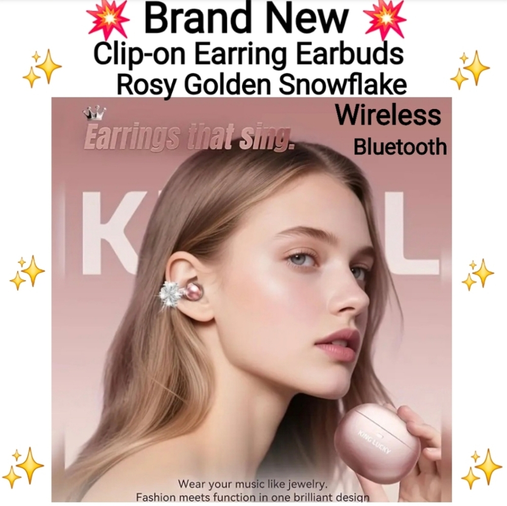 Kinglucky Rosy Golden Snowflake Clip-0n Earbuds, Open-Ear Bluetooth Wireless